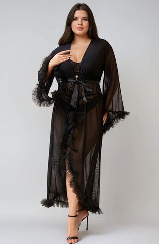 YesX YX735Q Sexy Mesh Ruffled Long Robe